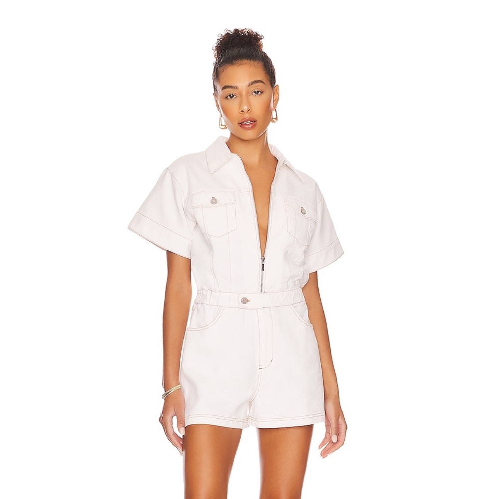 WeWoreWhat Cream Short Sleeve Jumpsuit